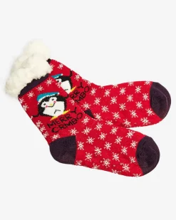 Skarpetki^Royalfashion Czerwone damskie skarpetki ze świątecznym wzorem czerwony