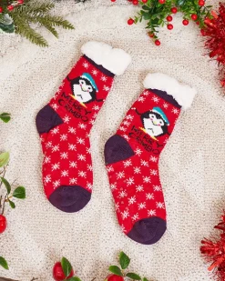 Skarpetki^Royalfashion Czerwone damskie skarpetki ze świątecznym wzorem czerwony