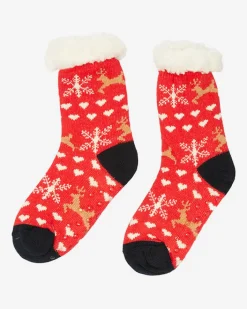 Skarpetki^Royalfashion Czerwone damskie skarpetki ze świątecznym wzorem