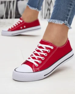 Trampki^Royalfashion Czerwone damskie klasyczne sznurowane trampki Ogisa czerwony