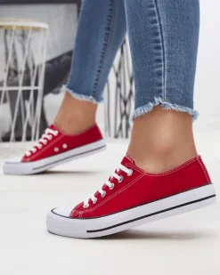 Trampki^Royalfashion Czerwone damskie klasyczne sznurowane trampki Ogisa czerwony