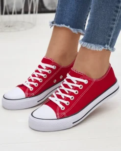 Trampki^Royalfashion Czerwone damskie klasyczne sznurowane trampki Ogisa czerwony