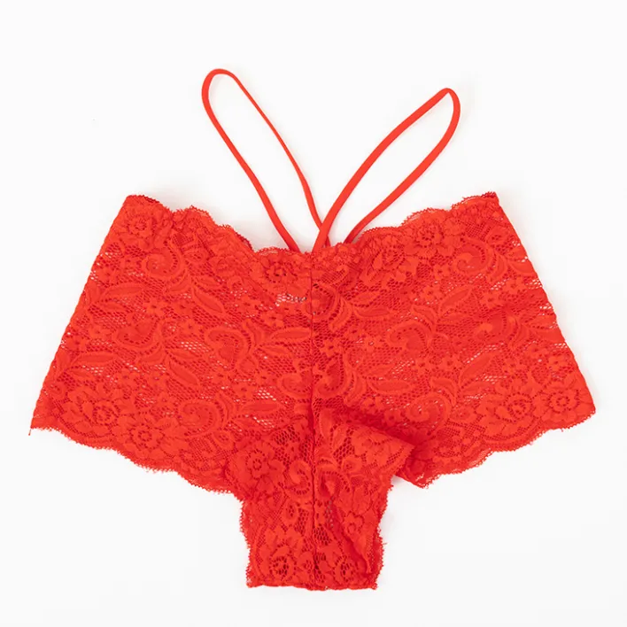 Brazyliany^Royalfashion Czerwone koronkowe brazyliany