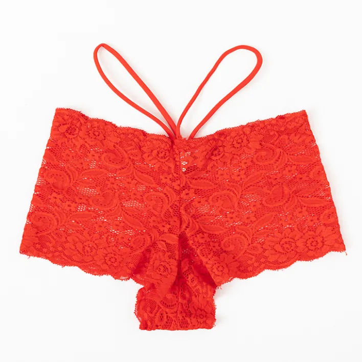 Brazyliany^Royalfashion Czerwone koronkowe brazyliany