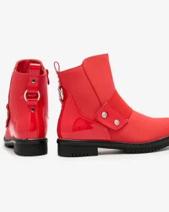 Botki Z Delikatnym Ociepleniem|Botki Na Płaskim Obcasie^Royalfashion Czerwone matowe botki damskie Setipfa czerwony