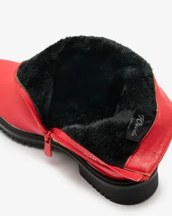 Botki Z Delikatnym Ociepleniem|Botki Na Płaskim Obcasie^Royalfashion Czerwone matowe botki damskie Setipfa czerwony