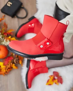 Botki Z Delikatnym Ociepleniem|Botki Na Płaskim Obcasie^Royalfashion Czerwone matowe botki damskie Setipfa czerwony