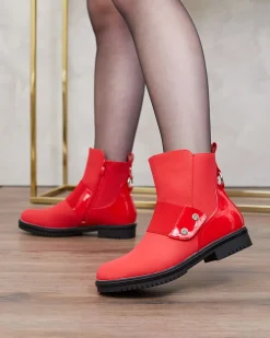 Botki Z Delikatnym Ociepleniem|Botki Na Płaskim Obcasie^Royalfashion Czerwone matowe botki damskie Setipfa czerwony