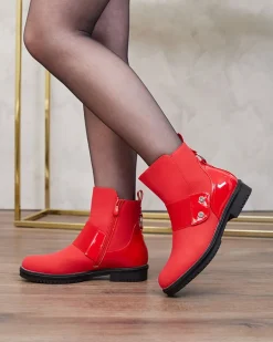 Botki Z Delikatnym Ociepleniem|Botki Na Płaskim Obcasie^Royalfashion Czerwone matowe botki damskie Setipfa czerwony