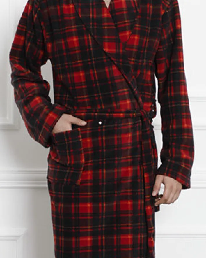 Szlafroki^Royalfashion Czerwono - czarny męski szlafrok w kratę