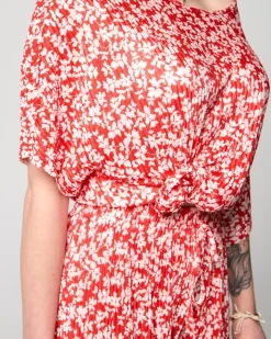 Komplety Damskie^Royalfashion damski plisowany komplet w kwiatki czerwony