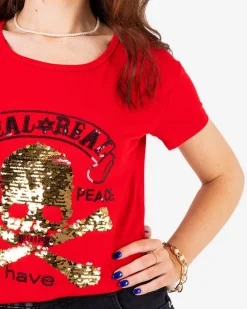 Bluzki / Koszule / Koszulki^Royalfashion damski t-shirt z cekinami i napisami czerwony