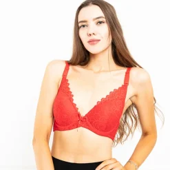 Codzienne^Royalfashion usztywniany biustonosz z koronką czerwony