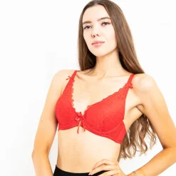 Codzienne^Royalfashion usztywniany biustonosz z koronką czerwony