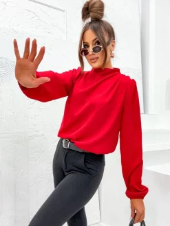 Bluzki / Koszule / Koszulki^Royalfashion Damska bluzka ze stójką czerwony