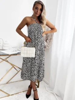 Sukienki Letnie|Sukienki Długie^Royalfashion Damska czarna sukienka midi kwiaty czarny