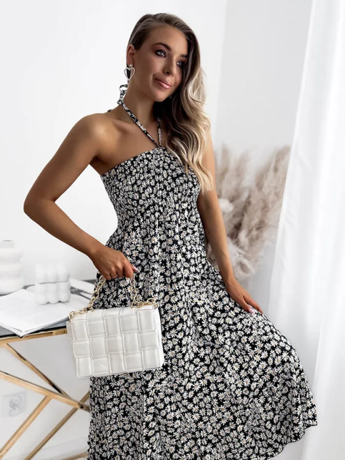 Sukienki Letnie|Sukienki Długie^Royalfashion Damska czarna sukienka midi kwiaty czarny