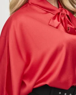 Bluzki / Koszule / Koszulki^Royalfashion Damska czerwona długa satynowa bluzka z wiązaniem czerwony