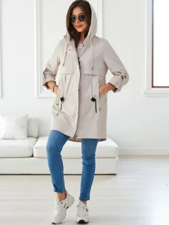 Kurtki / Marynarki / Płaszcze^Royalfashion Damska długa kurtka typu wiatrówka beżowy