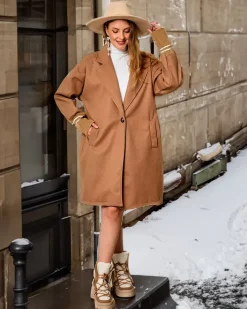 Kurtki / Marynarki / Płaszcze^Royalfashion Damska kurtka płaszcz do kolan w kolorze jasnobrązowym jasny brązowy