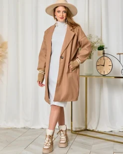 Kurtki / Marynarki / Płaszcze^Royalfashion Damska kurtka płaszcz do kolan w kolorze jasnobrązowym jasny brązowy