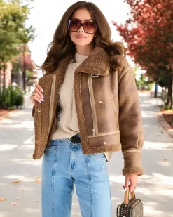 Kurtki / Marynarki / Płaszcze^Royalfashion Damska kurtka typu biker brązowy