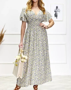 Sukienki Letnie|Sukienki Długie^Royalfashion Damska kwiecista sukienka midi w m kolorze fioletowy