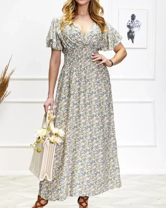 Sukienki Letnie|Sukienki Długie^Royalfashion Damska kwiecista sukienka midi w m kolorze fioletowy