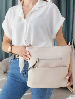 Małe Torebki^Royalfashion Damska mała torebka z eko skóry Jasny beż