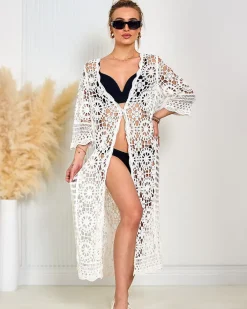 Narzutka Plażowa^Royalfashion Damska narzutka plażowa koronkowa biały