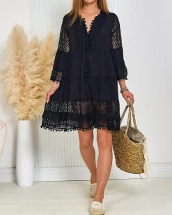 Narzutka Plażowa^Royalfashion Damska narzutka plażowa sukienka czarny