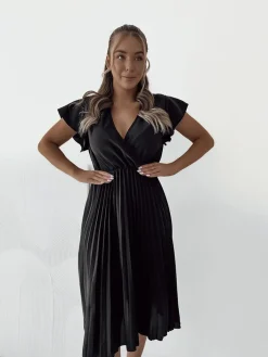 Sukienki Długie^Royalfashion Damska plisowana sukienka midi czarny