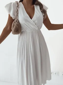 Sukienki Długie^Royalfashion Damska plisowana sukienka midi biały