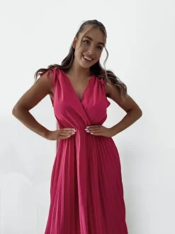 Sukienki Długie^Royalfashion Damska plisowana sukienka midi różowy