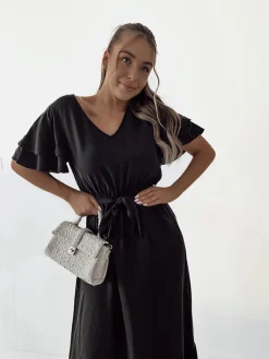 Sukienki Długie^Royalfashion Damska prosta sukienka midi czarny