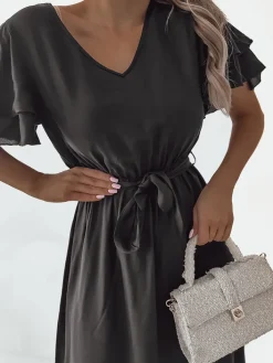 Sukienki Długie^Royalfashion Damska prosta sukienka midi czarny