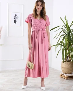 Sukienki Letnie|Sukienki Długie^Royalfashion Damska różowa długa sukienka z rozcięciem różowy