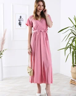 Sukienki Letnie|Sukienki Długie^Royalfashion Damska różowa długa sukienka z rozcięciem różowy