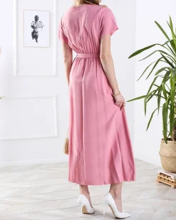 Sukienki Letnie|Sukienki Długie^Royalfashion Damska różowa długa sukienka z rozcięciem różowy