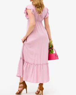 Sukienki Letnie|Sukienki Długie^Royalfashion Damska różowa długa sukienka z koronką różowy