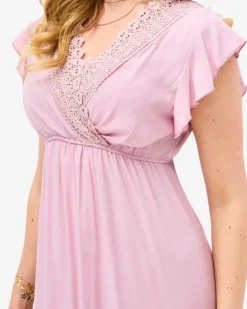 Sukienki Letnie|Sukienki Długie^Royalfashion Damska różowa długa sukienka z koronką różowy
