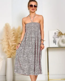 Sukienki Letnie|Sukienki Krótkie^Royalfashion Damska sukienka midi z printem różowy