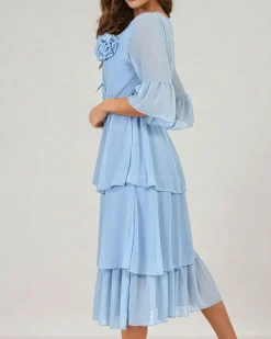 Sukienki Długie^Royalfashion Damska sukienka midi z falbankami Ecru