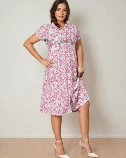 Sukienki Letnie|Sukienki Długie^Royalfashion Damska sukienka midi w kwiaty różowy