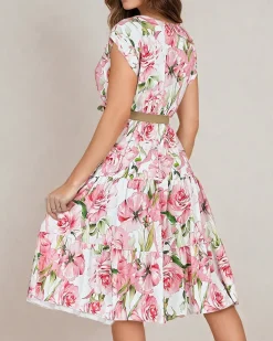 Sukienki Letnie|Sukienki Długie^Royalfashion Damska sukienka midiw kwiaty różowy