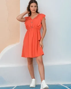 Sukienki Letnie|Sukienki Krótkie^Royalfashion Damska sukienka do kolan pomarańczowy