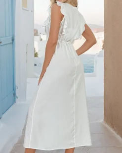 Sukienki Letnie|Sukienki Krótkie^Royalfashion Damska sukienka midi z guzikami biały