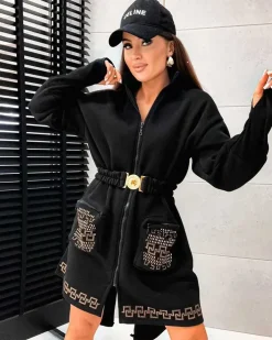 Bluzy^Royalfashion Damska sukienka mini typu bluza czarny