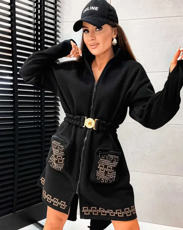 Bluzy^Royalfashion Damska sukienka mini typu bluza czarny