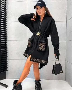 Bluzy^Royalfashion Damska sukienka mini typu bluza czarny